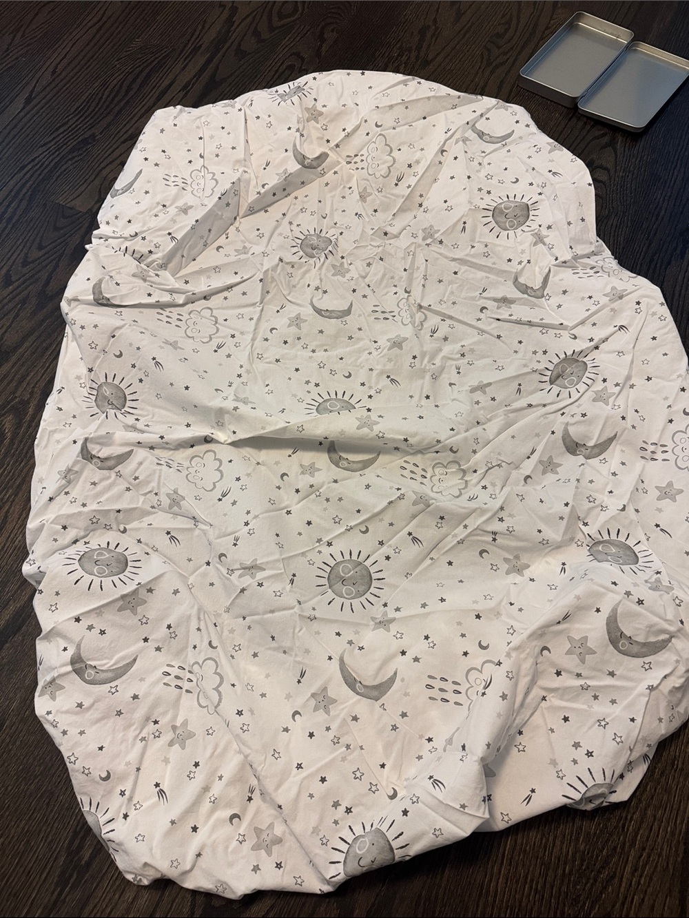 Pottery Barn Kids White Fitted Sheet with Gray Celestial Print on